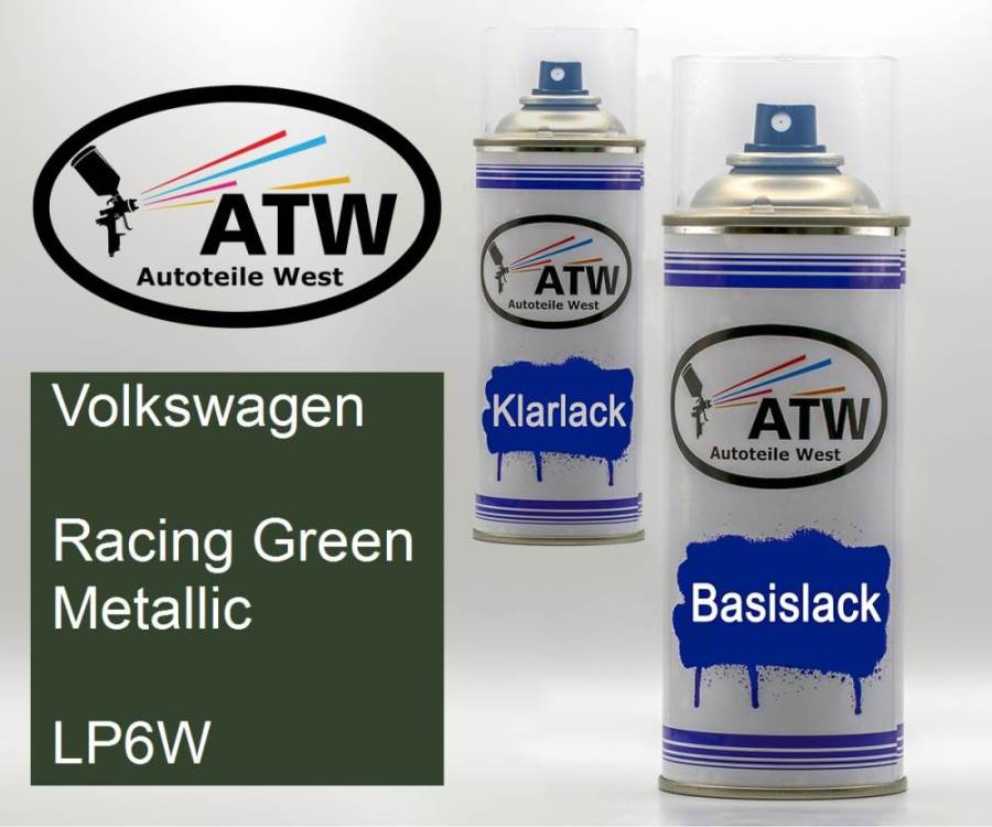 Volkswagen, Racing Green Metallic, LP6W: 400ml Sprühdose + 400ml Klarlack - Set, von ATW Autoteile West.